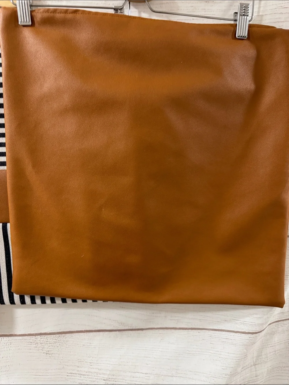 Bundle 3-Striped Black & White + Cognac Faux Leather pillowcase covers 20